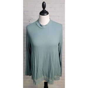 Taylor & Sage Long Sleeve Mock Neck Blouse with Lace Detail at Bottom size Lg